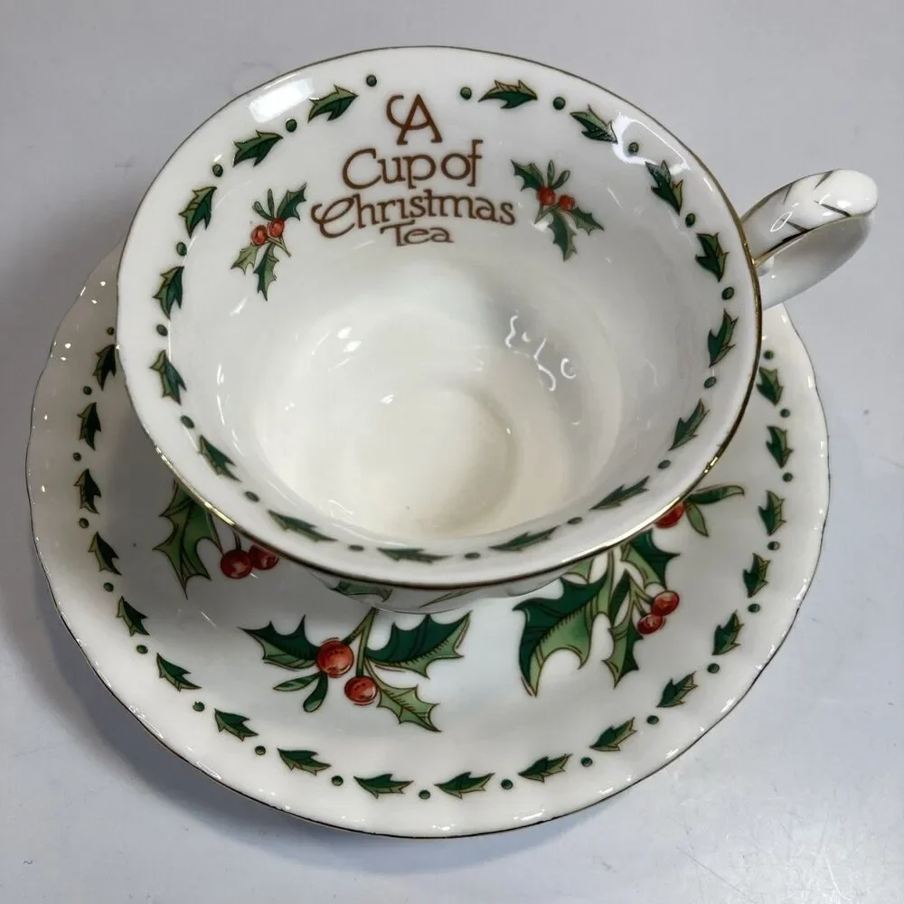 A Cup Of Christmas Tea Cup & Saucer Set Waldman House Tom Hegg Hanson Bone China